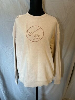 Unisex Beige Graphic Crewneck Sweatshirt Hand-stitched Size M Mountain Music
